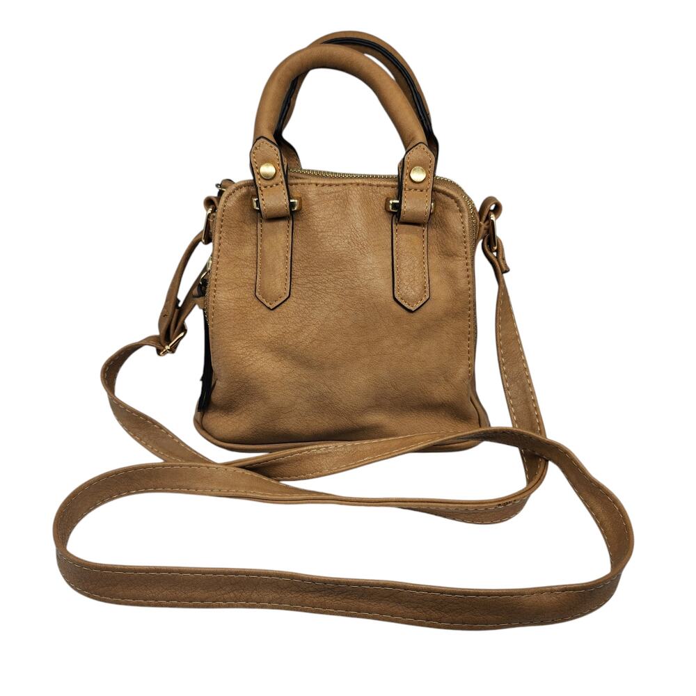 Tan Crossbody Purse Small Petite Faux Leather Brown Top Handle Square Rectangle